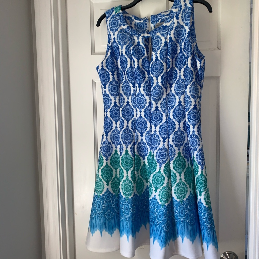 Danny and Nicole blue and green mid-length dress
